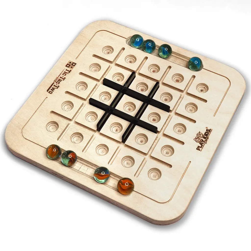 TIC TAC Two | Hash-Me | Tic Tac Two | 8", Premium Plywood | 2 Players Table Top Wooden Board Game | for All Ages